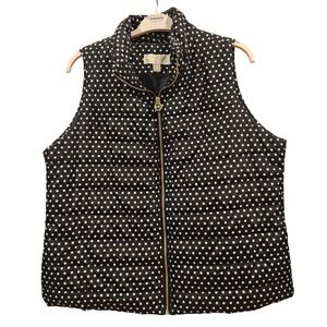 Michael Kors Womens Black Polka Dot Puffer Vest Zip Front Sleeveless Gilet 1X